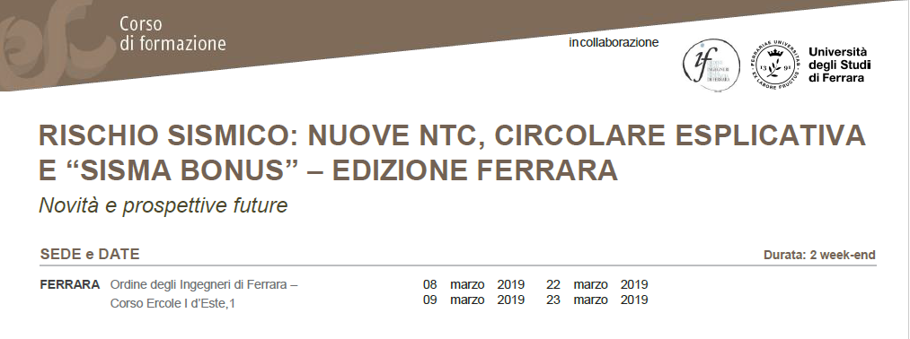 Corso di alta formazione RISCHIO SISMICO: NUOVE NTC, CIRCOLARE ESPLICATIVA E “SISMA BONUS”