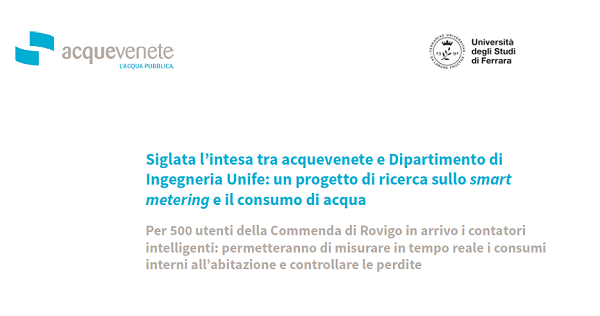 Progetto GST4Water:  siglata intesa per sperimentazione tra Acquevenete e Dipartimento di Ingegneria Unife